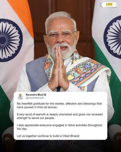 जन्मदिन पर मिले स्नेह और शुभकामनाओं के लिए प्रधानमंत्री मोदी ने देशवासियों का जताया आभार