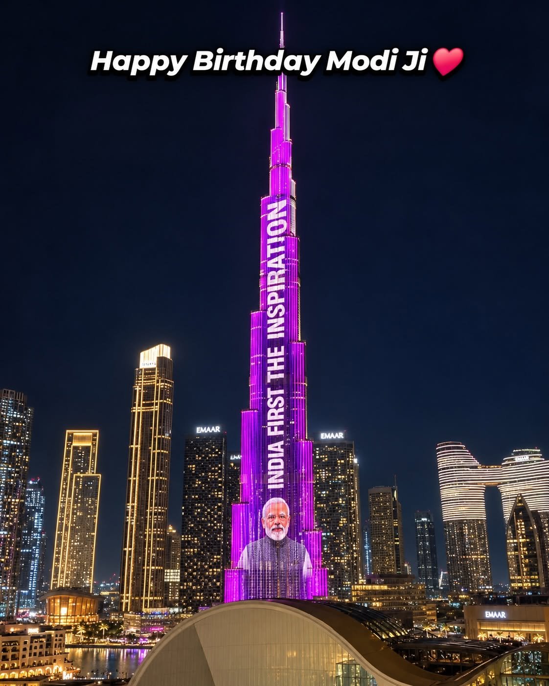 प्रधानमंत्री मोदी के 76वें जन्मदिन पर बुर्ज खलीफा हुआ रोशन, भारत-UAE संबंधों की दिखी झलक